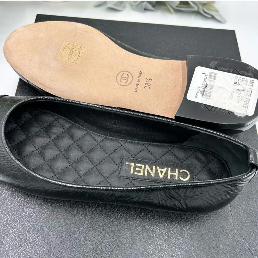 Women's Chanel quilted black lambskin ballet flat size 38.5 made in Italy - Picture 6 of 7